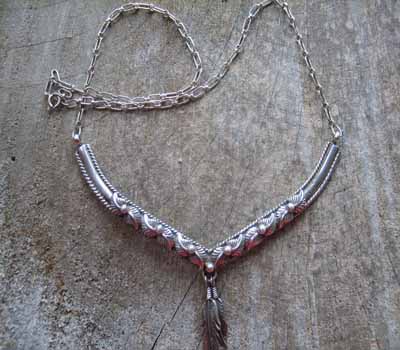 Silver Choker Collar Necklace with Feathers